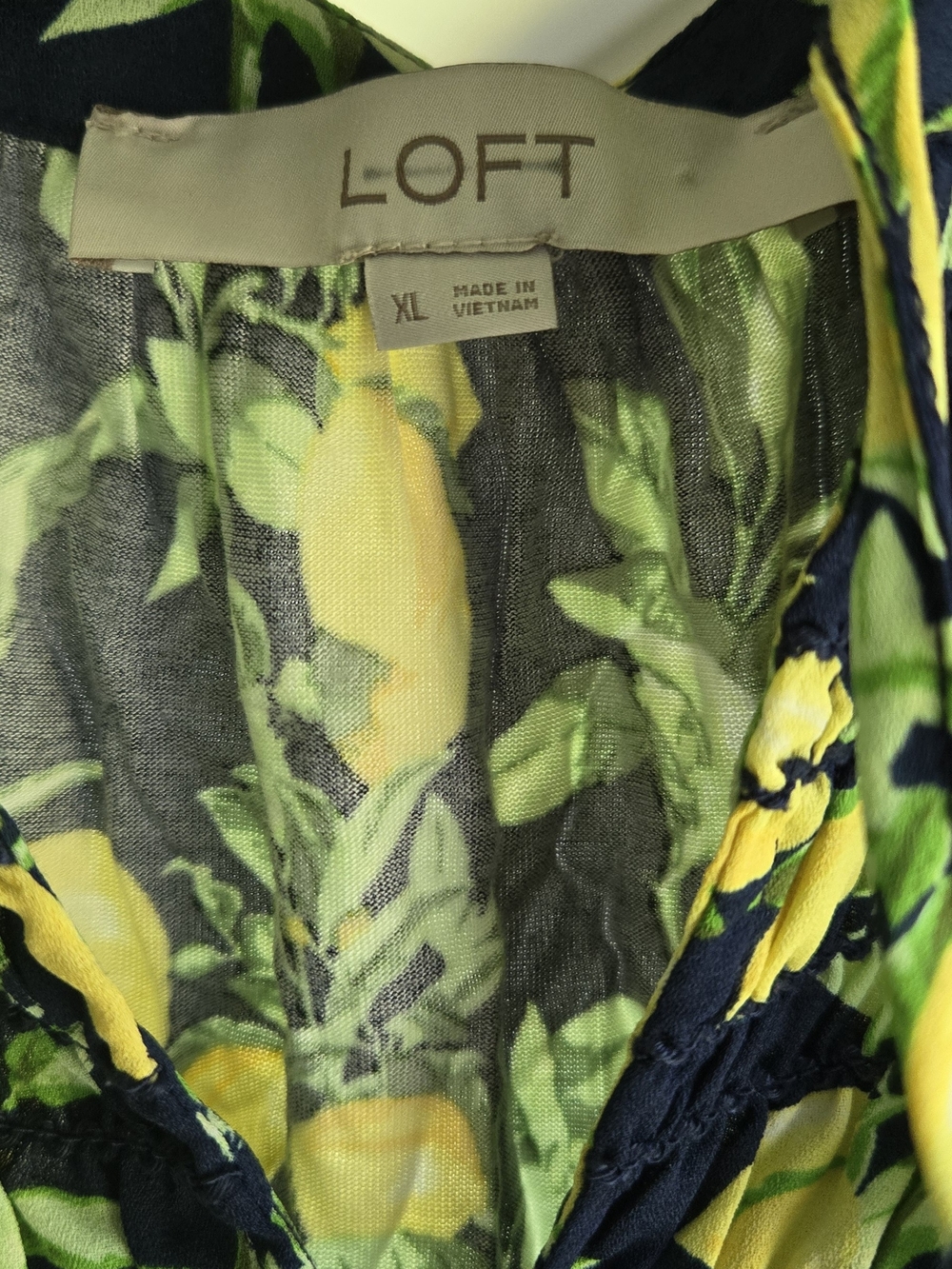 LOFT Navy Lemon Print V-Neck Blouse - Picture 4 of 4